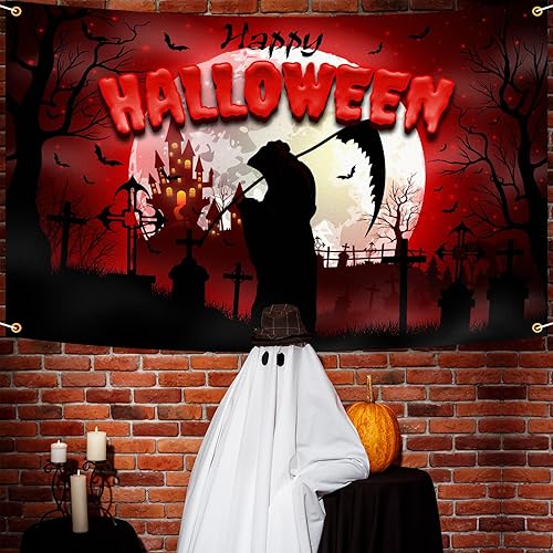 Miniatura 5 de Cartel de fondo de Halloween con texto en inglés Happy Halloween de terror rojo, Halloween, noche de Halloween, decoración de fiesta, suministros de