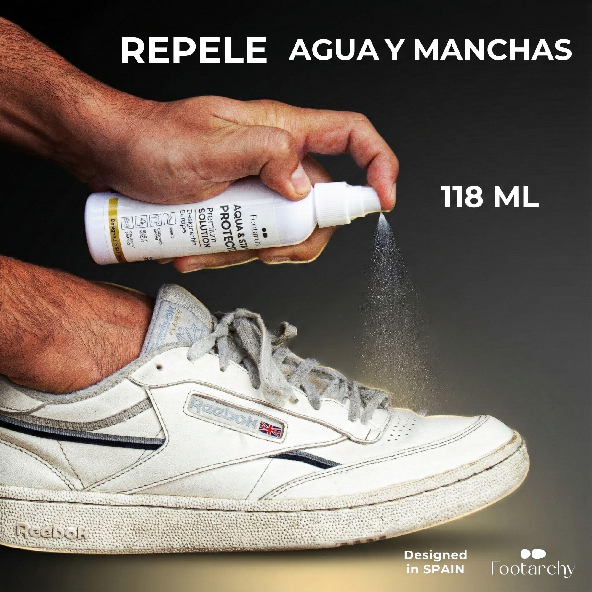Spray Impermeabilizante para Textil y Calzado – Protector de Zapatillas y Botas – Antiagua y Antimanchas – Secado Rápido, Sin Marcas – Apto para Cuero, Lona y Ante (Gamuza), Mochilas y Fundas