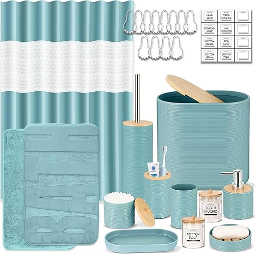 Miniatura 19 de IMAVO Juego de accesorios de baño - Juego de 11 piezas de accesorios de baño beige con cubo de basura, dispensador de jabón, jabonera, soporte para