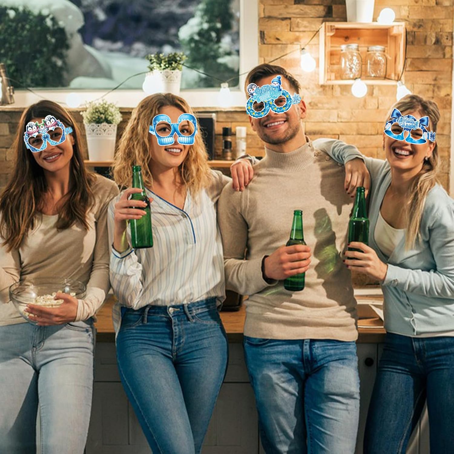 16Pcs Winter Party Glasses Frames, Funny Winter Paper Glasses Snowmen Snowflake Eyeglasses Photo Booth Props for Christmas Holiday Birthday New Year Party Supplies - Image 3