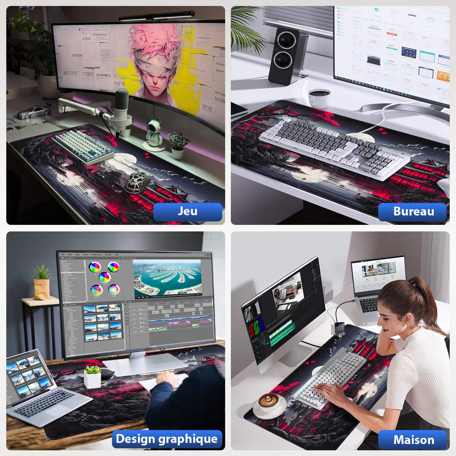 Niviy Tapis de Souris XXL 900X400mm Gamer Mouse Pad pour Bureau/Maison Base en Caoutchouc Antidérapante Tapis de Bureau à Bords Cousus Pleine Lune