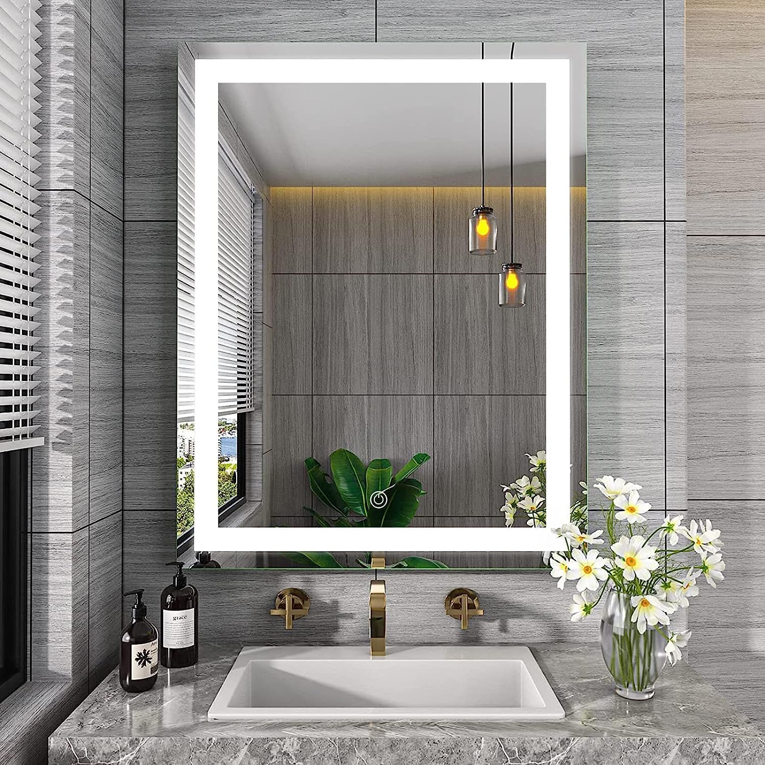 TEX-RO Bathroom Mirror with Led Lights - Wall-Mounted Wash Basin Mirror with LED Lights - Modern Mirror for Bathroom Wall, Light Mirror for Bathroom (24x18 Inch)-image-13