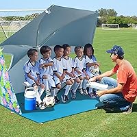 Vista 9 de GYMAX Tienda de campaña para sombrilla de playa, 2 en 1, UPF50+, con bolsa de transporte, hoja de tierra, paneles laterales, refugio solar