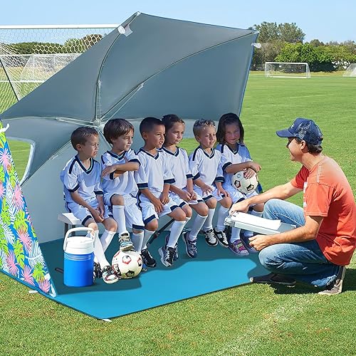 Miniatura 9 de GYMAX Tienda de campaña para sombrilla de playa, 2 en 1, UPF50+, con bolsa de transporte, hoja de tierra, paneles laterales, refugio solar para