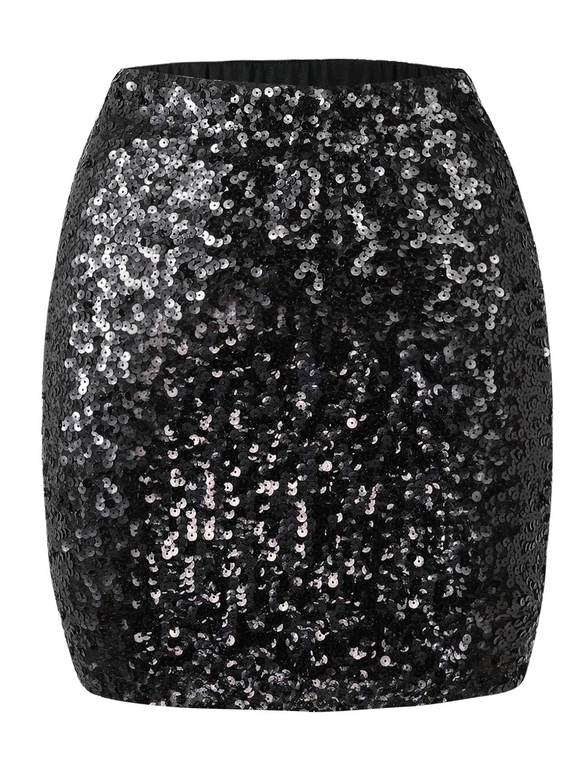 Kefiyis Pailletten Rock Glitzer Rock Damen Elastische Taille Pailettenrock Glitzerrock mit Futter Festival Karneval Party Röcke