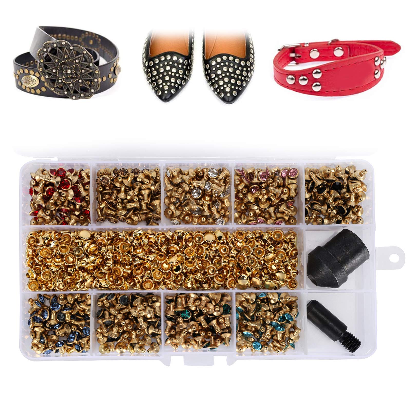 540 Sets Rhinestone Rivets, 6mm Crystal Rivets Studs with Hand Press Mold for DIY Craft Leather Purse Bags Making - Image 4