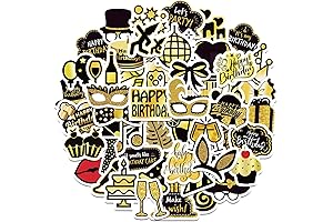 50 Pieces Konsait Black and Gold Birthday Party Scrapbook Stickers for Adults