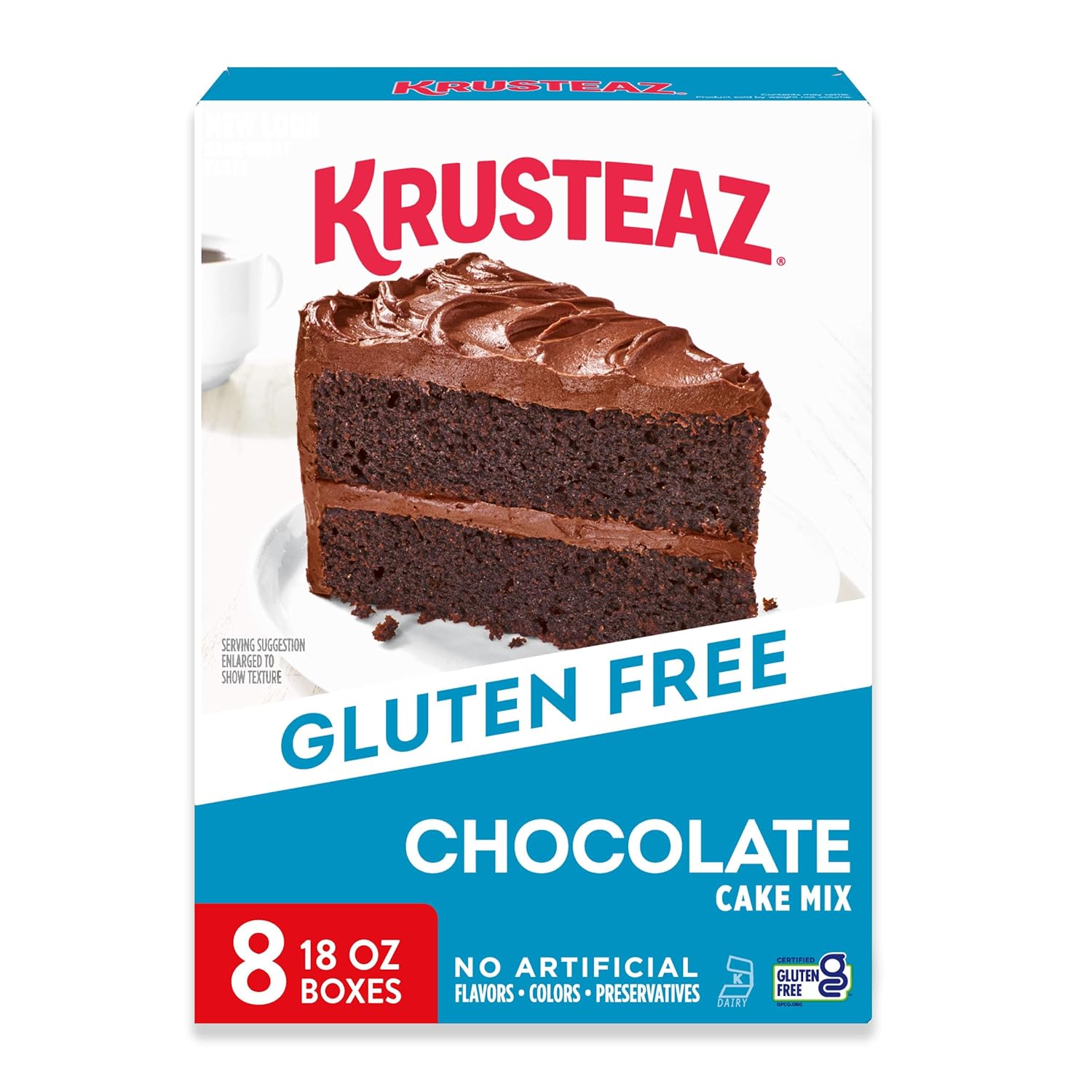 Krusteaz Gluten Free Chocolate Cake Mix, Certified GF, No Artificial Flavors - 18oz Pack of 8 Boxes