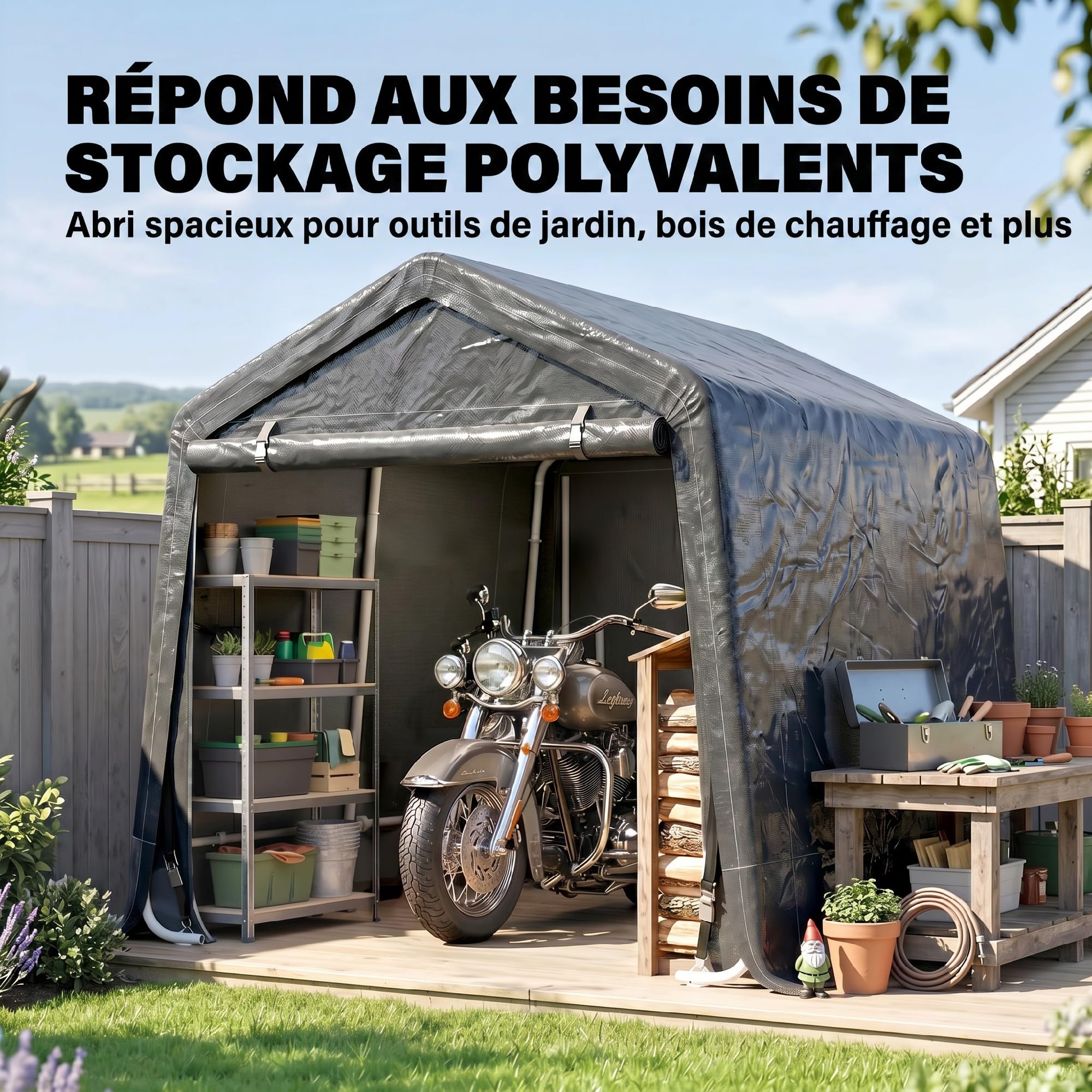 Outsunny Abri de Jardin, Tente de Stockage, 2 Portes zippées, Cadre métallique, abri de vélo, Protection Contre la Pluie légère et Le Vent, 280 x 240 x 240 cm, Gris foncé