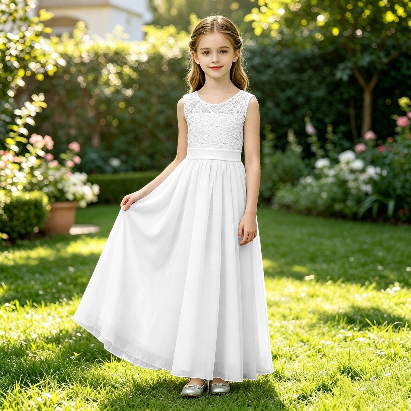Abiti Ragazza Senza Maniche Girocollo Vestiti Bambine e Ragazza Elegante Colore Solido Linea A Abito Lunghe Estivo Larghi Morbidi Comode Casual Spiaggia Festa