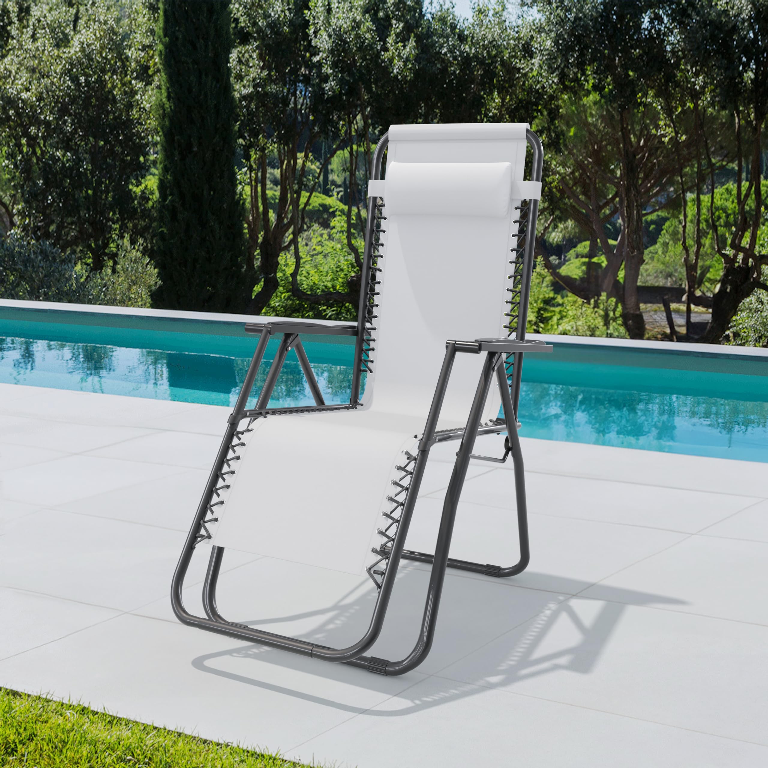 Arreditaly Sedia Sdraio A Gravità Zero Da Giardino Poggiatesta Regolabile Sedia Pieghevole Oscillante Ergonomica Traspirante Zero Gravity Da Esterno Piscina Mare Portata Massima 120 Kg (Bianco)