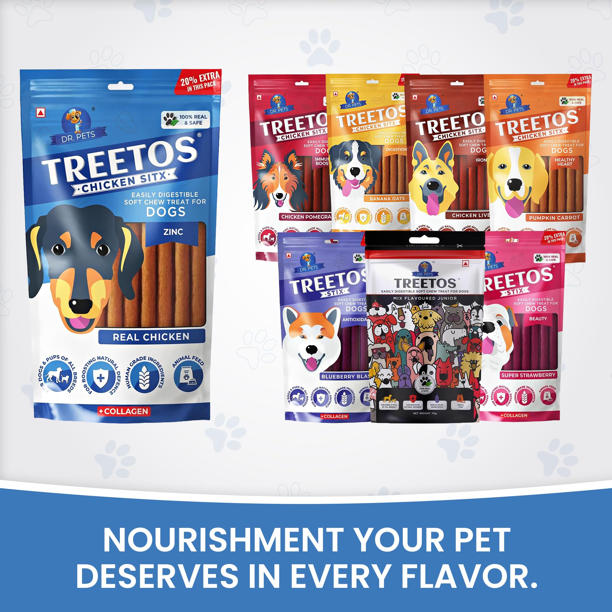Dr. Pets Pack of 10 (85g Each) Treetos Real Chicken Dog Treats Soft Chew Sticks | Zinc & Collagen Enriched Dog Snacks | Easy to Digest Training Treats | Skin & Coat Support 3