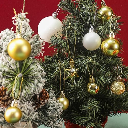 Miniatura 5 de FUTUREPLUSX 32 adornos de bolas colgantes de Navidad, adornos de árbol de Navidad con purpurina, bolas decorativas blancas y doradas para decoración
