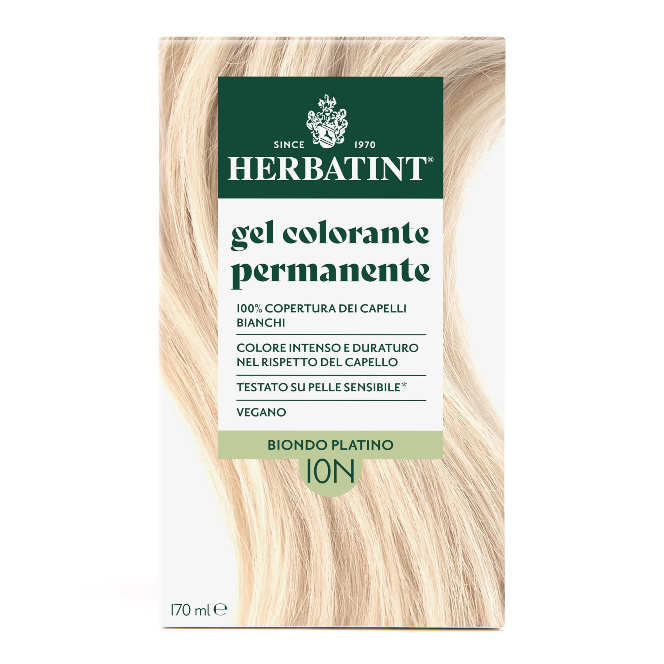 Herbatint Trwały żel do farbowania włosów 10N Platyna Blond - 170 ml | bez amoniaku, 100% białe włosy | dla wrażliwej skóry, z 8 naturalnymi ekstraktami organicznymi