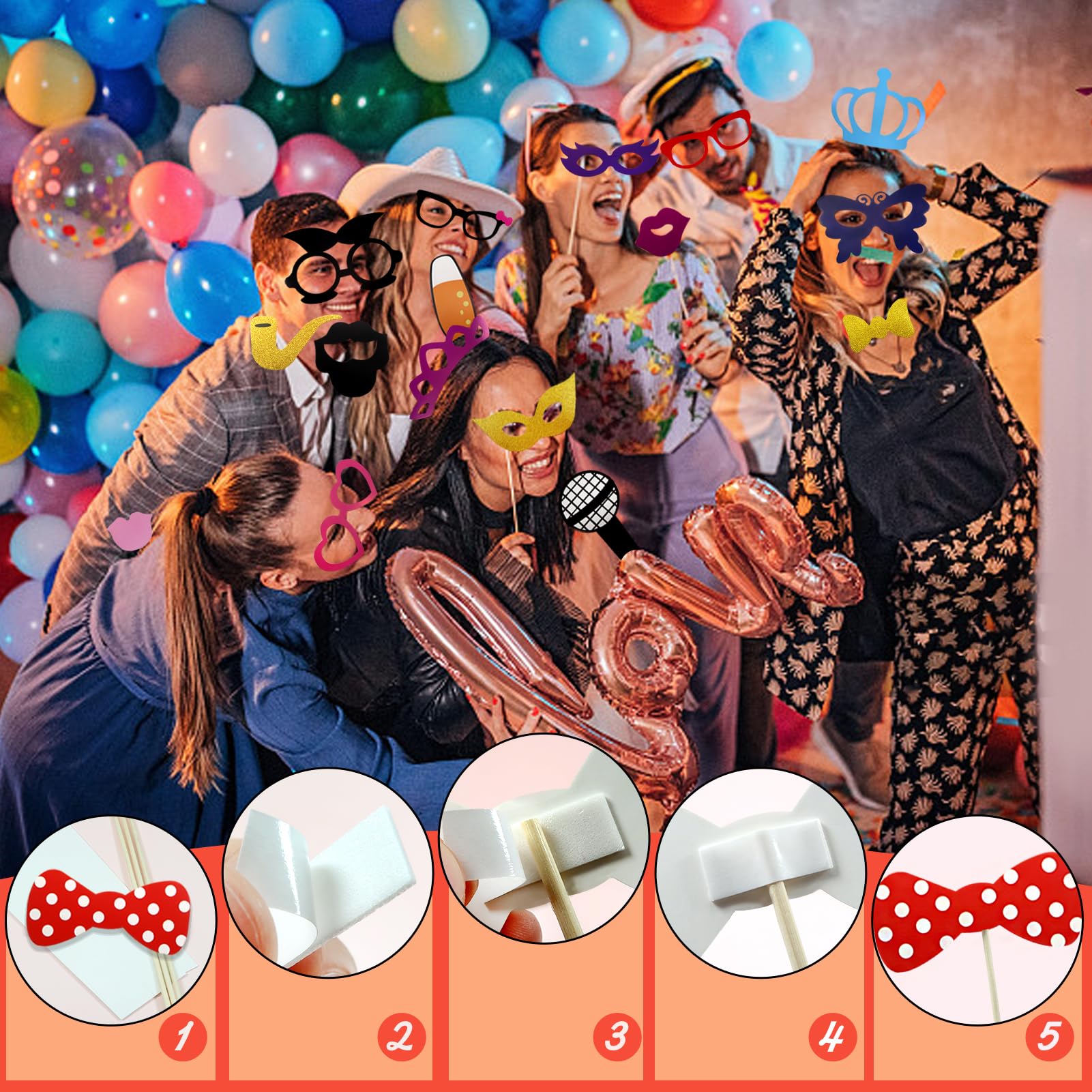 36 Accessori Per Foto Di Compleanno – Set Con Baffi, Occhiali, Labbra, Cappelli E Bacchette