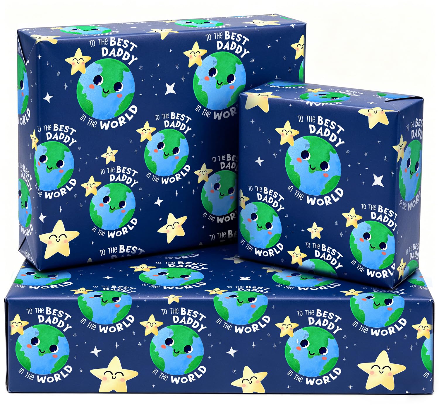 Blue Wrapping Paper 5Pcs,Fathers Day Wrapping Paper,Star Design for Fathers Day Birthday