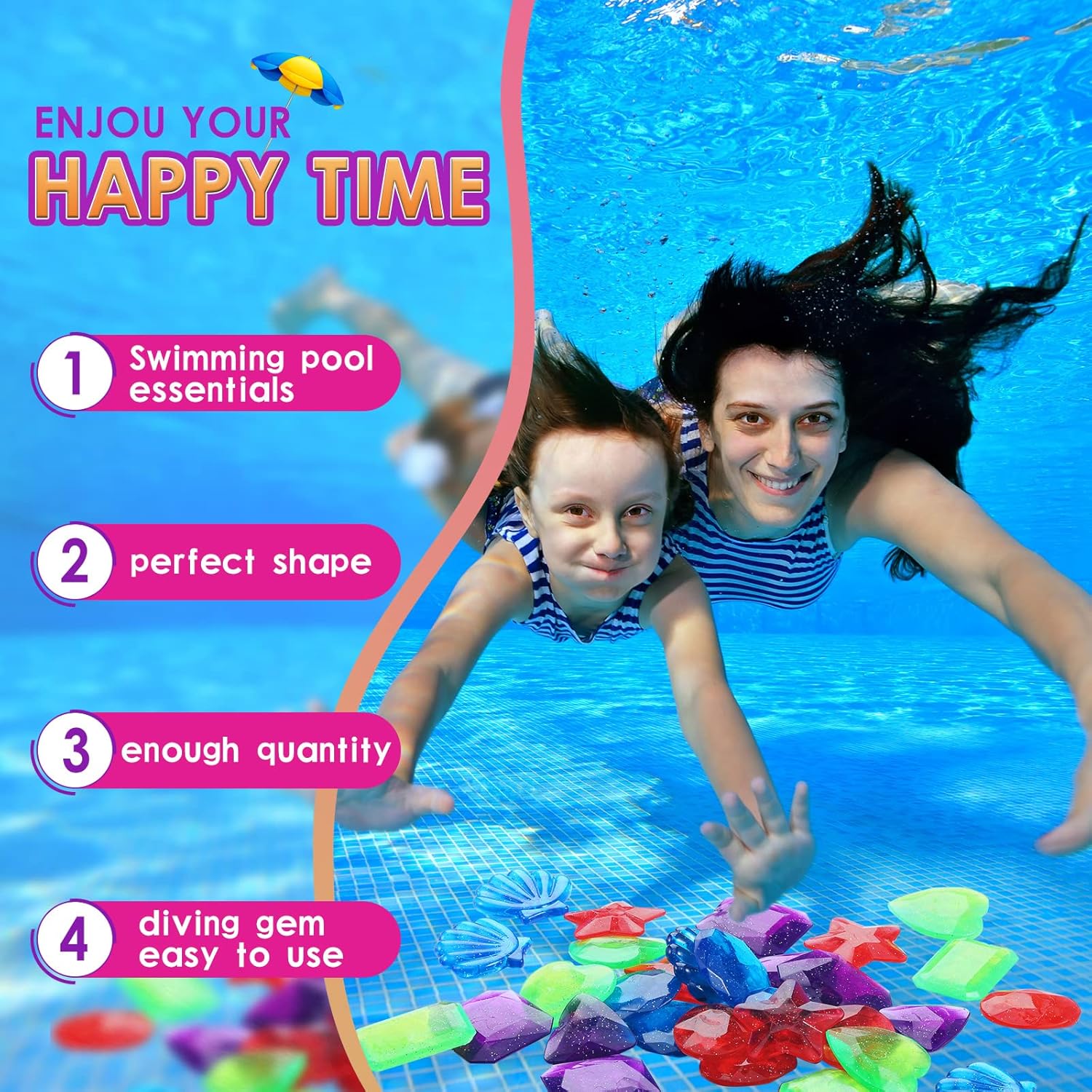 Aoriher 48 Pcs Big Dive Gem Pool Toys Colorful Precious Diving Toys Sinking Swimming Pool Treasure for Bath Beach Game Party Decorations