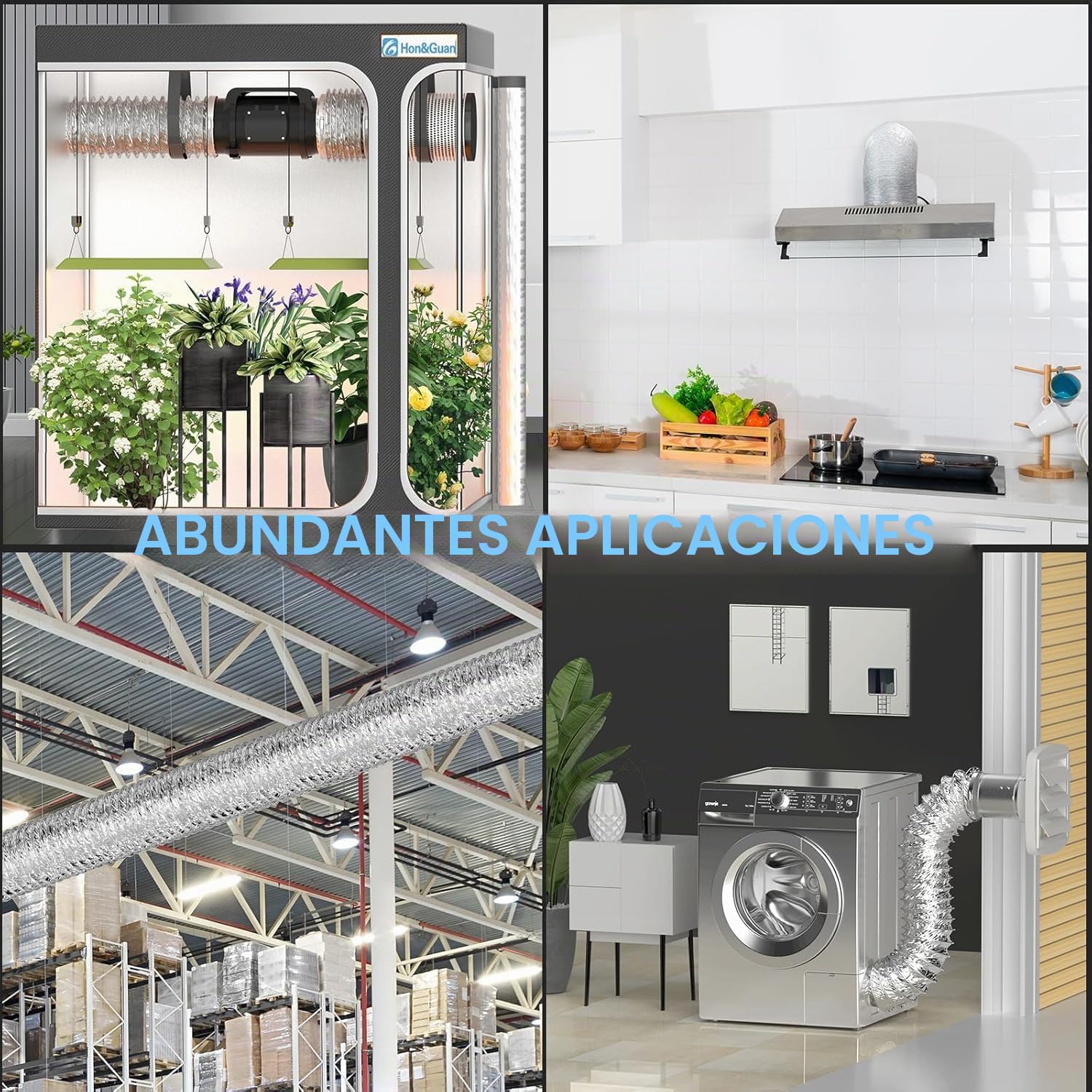 Hon&Guan Tubo flexible de aluminio de 200 mm Longitud 5 m, Manguera Flexible de Aluminio para Secadora, Campana Extractora, Ventilador de Tubos, Aire Acondicionado