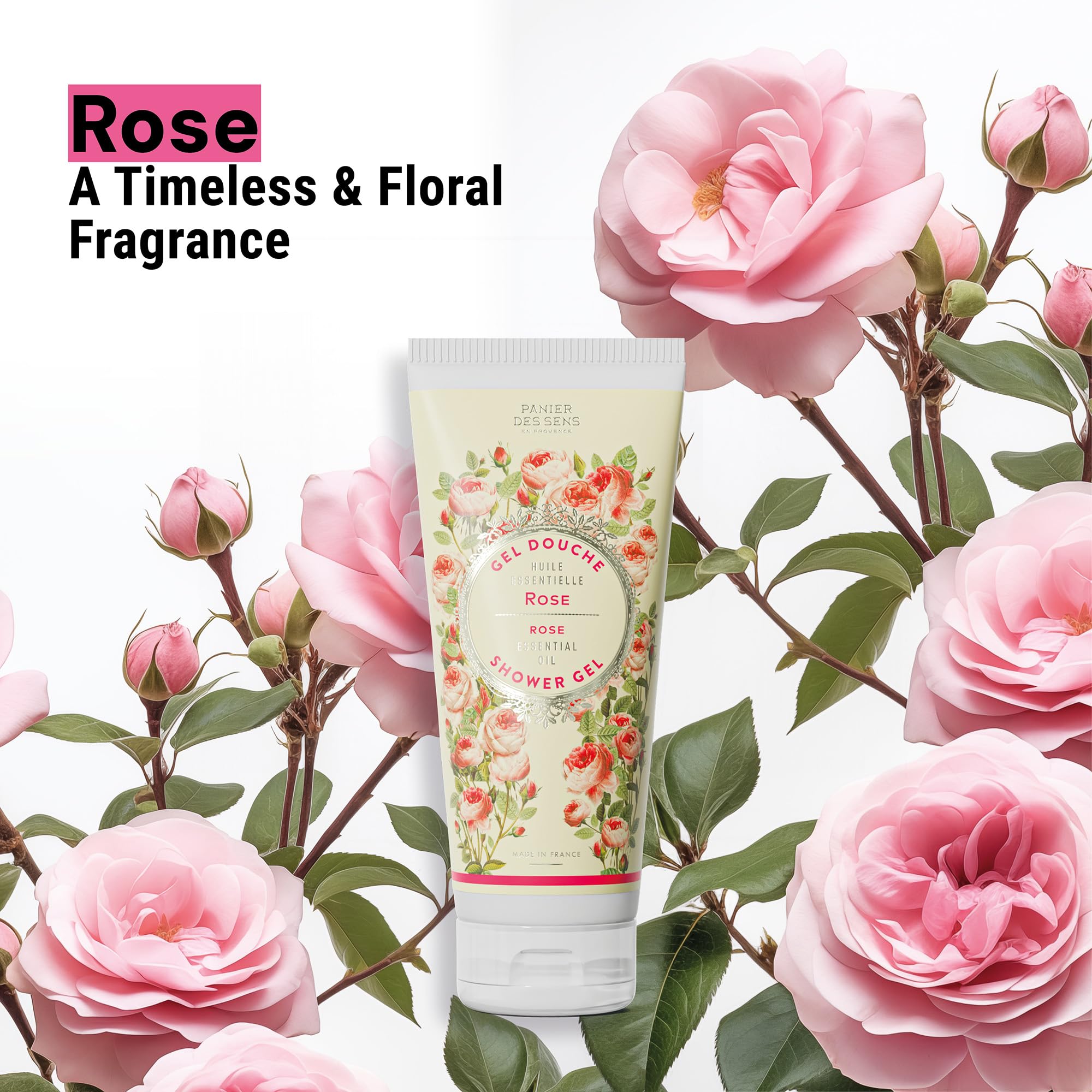 Panier des Sens, Rose Essential Oil Shower Gel, Body Wash for Women & Men, With Shea Oil - Image 2