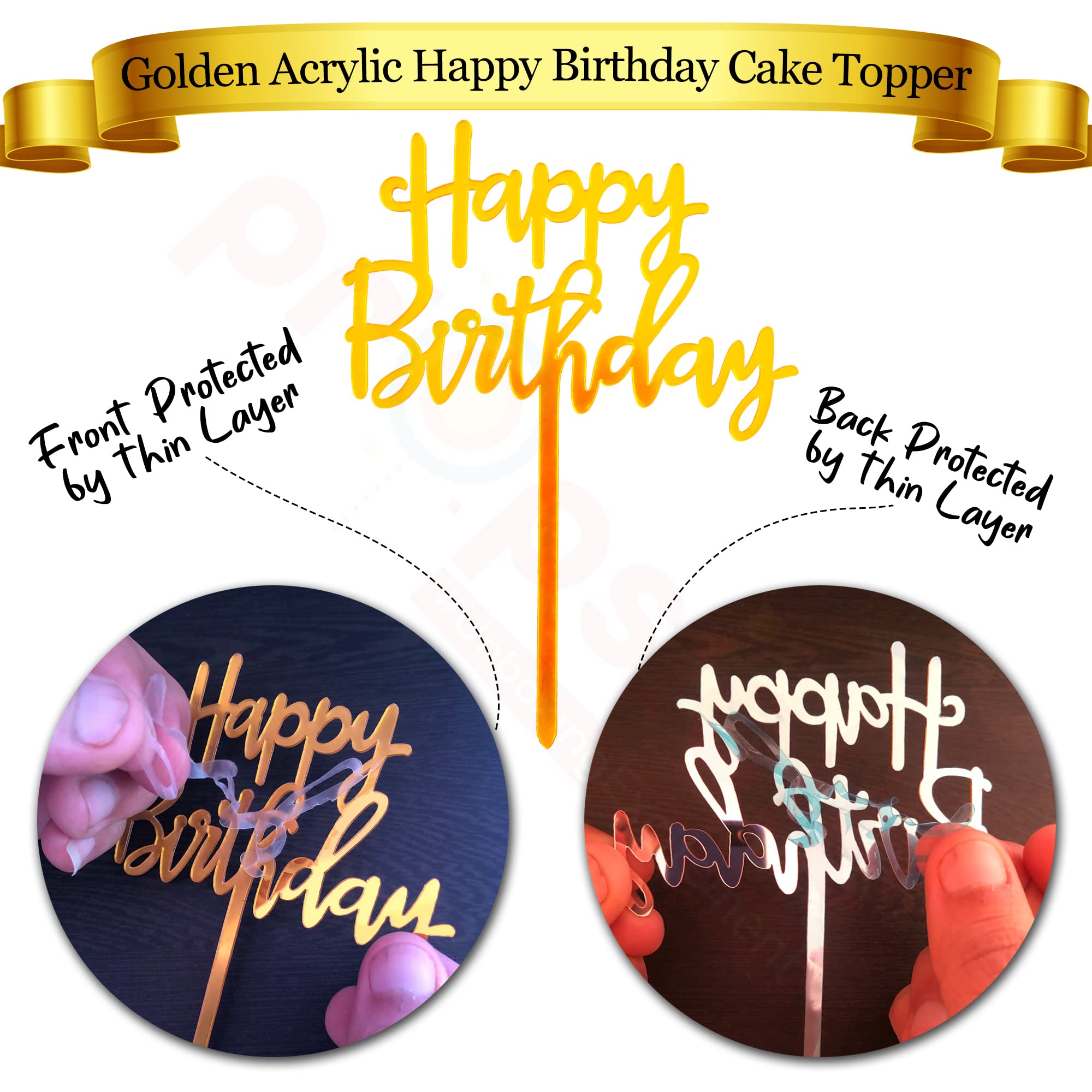 Propsicle Happy Birthday Acrylic Cake Topper - (Pack of 1) Gold Finish Cursive Script for Cakes and Desserts, Modern Birthday Decoration for Kids, Teens, Adults - Image 4 thumbnail