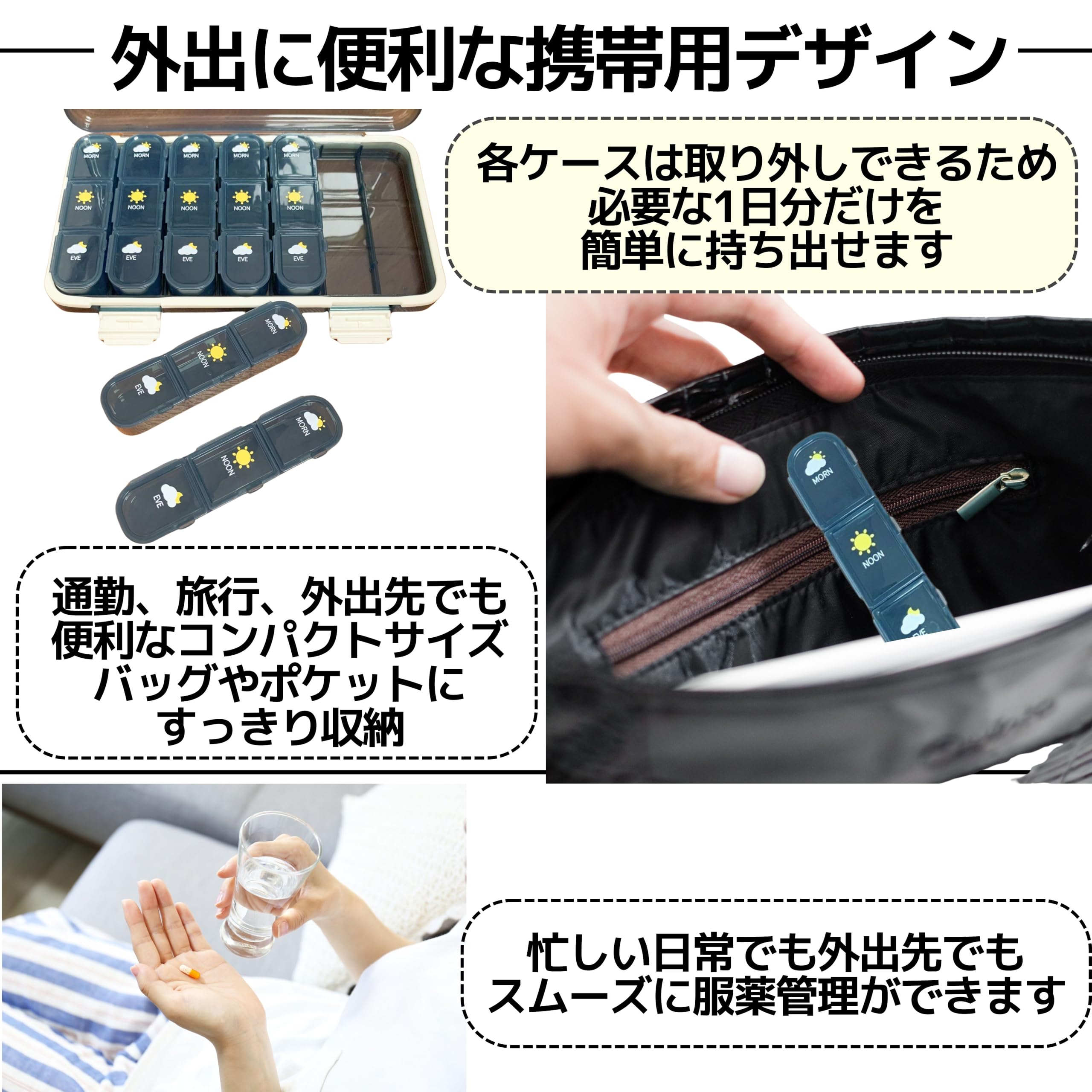 Amazon.co.jp: East Leaf ピルケース 薬ケース 薬入れ 1週間 1日3回 朝