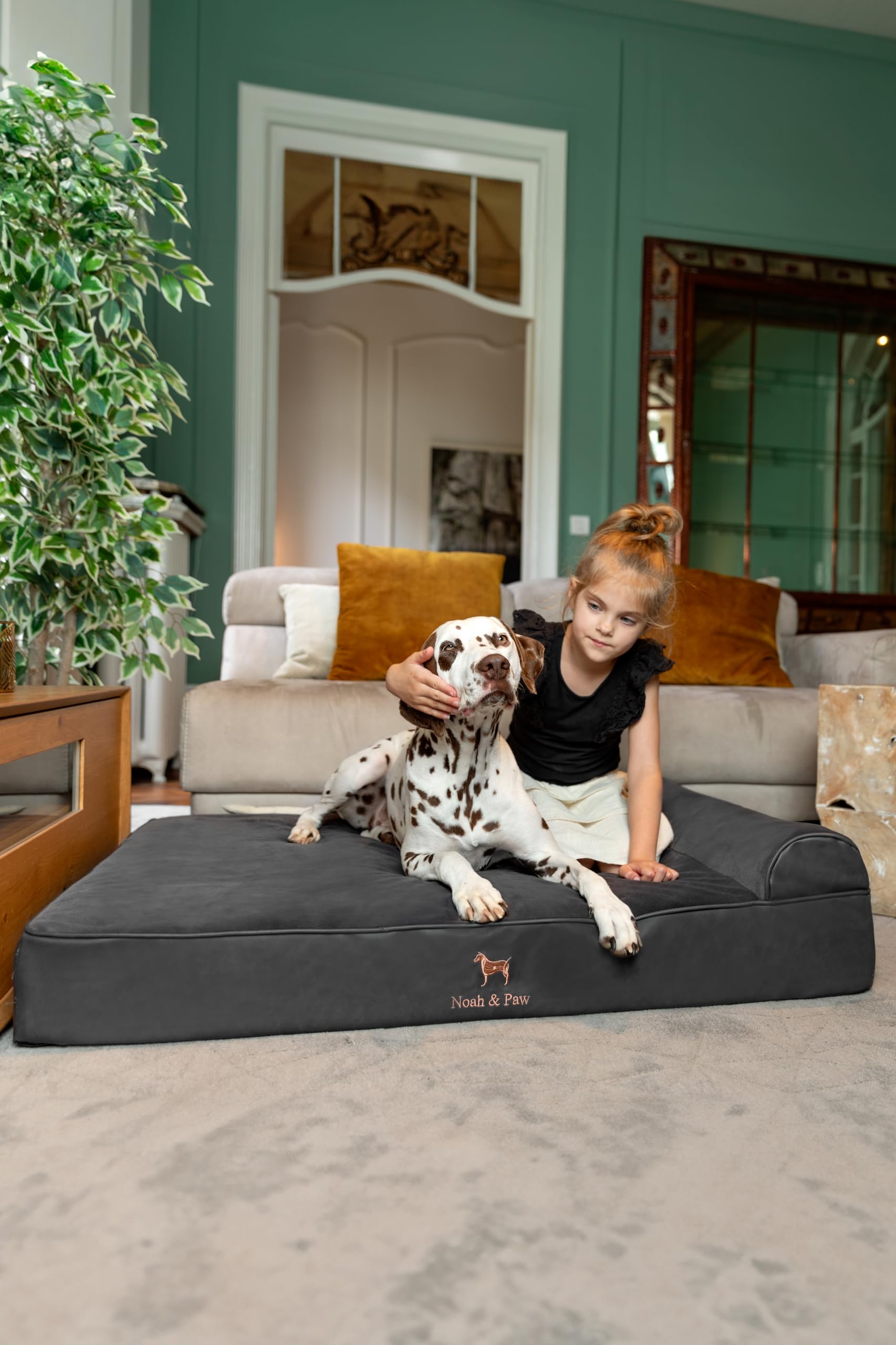 NOAH & PAW Cuccia per cani XL, 114 x 89 x 27 cm, ortopedico di grandi dimensioni, in memory foam infusa con gel rinfrescante, impermeabile, lavabile in lavatrice, include fodera interna (pelle vegana)