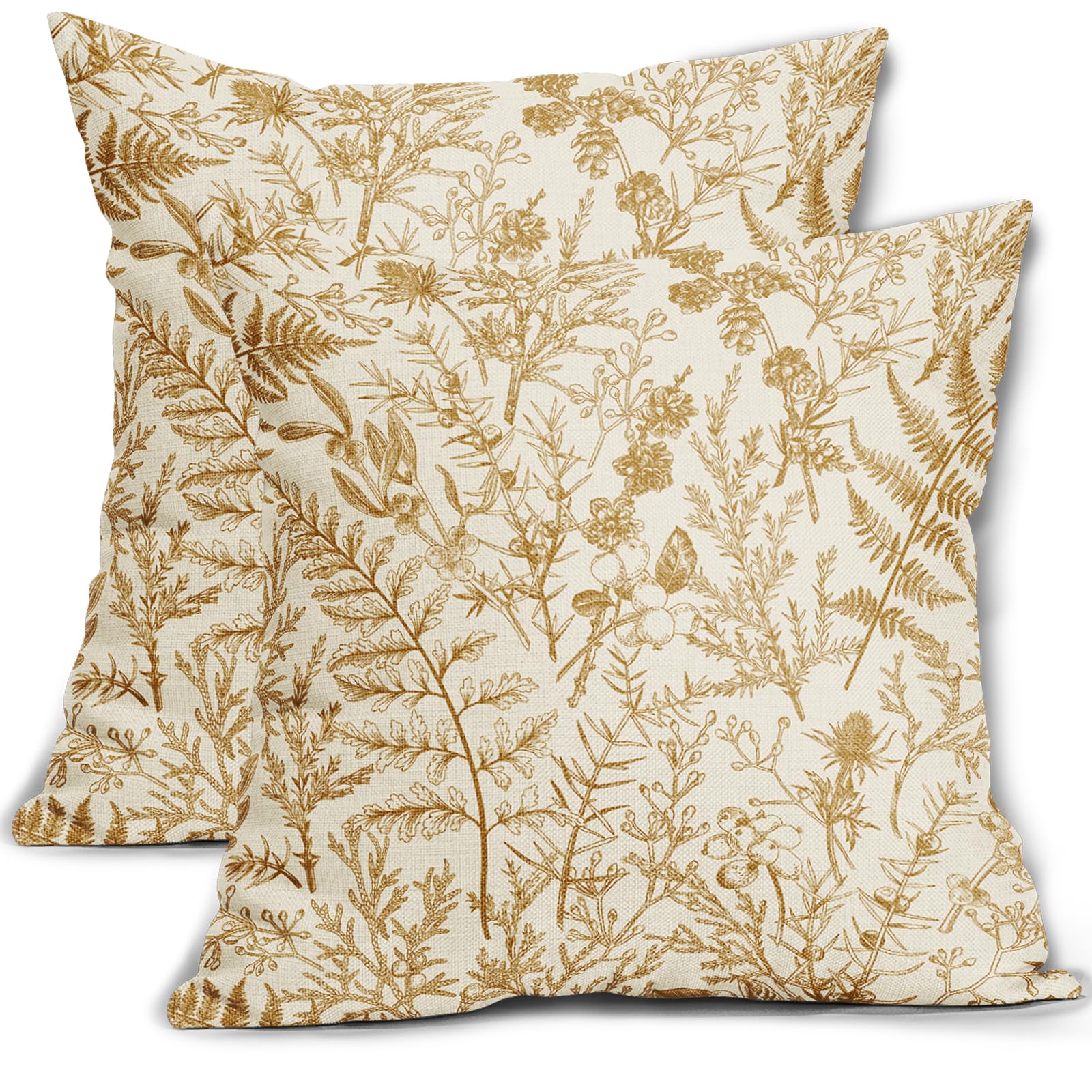 sorfbliss Mustard Yellow Floral Pillow Covers 18x18 Set of 2 Botanical Print Vintage Spring Flower Plant Cream Decorative Throw Pillow Cases Outdoor Farmhouse Cushion Covers Decor for Sofa Couch Bed