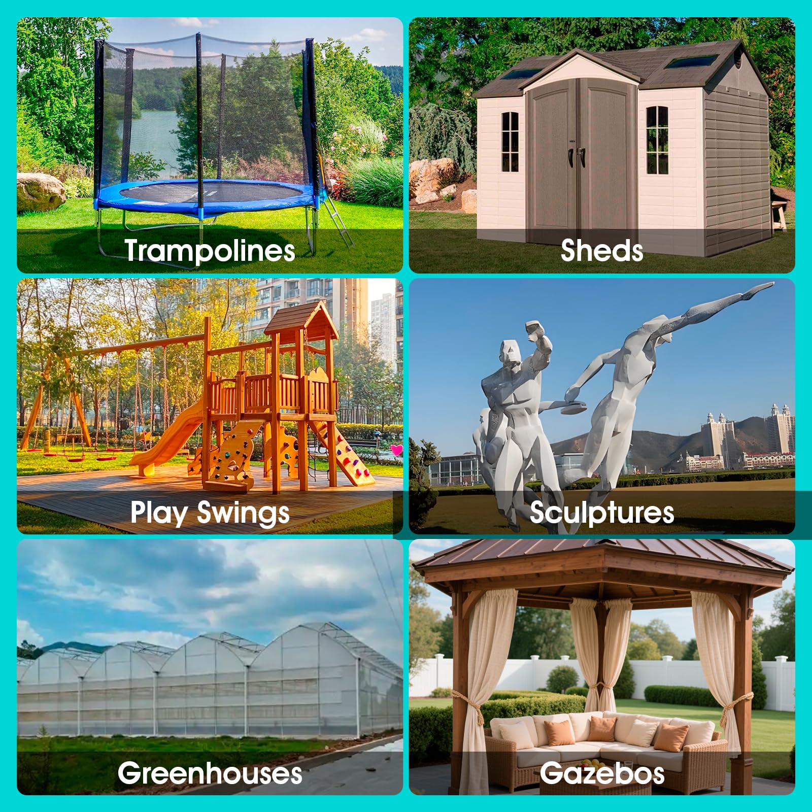 Ancoraggio a terra per capanno resistente, kit di ancoraggio per casa mobile, 10,2 x 38,1 cm | Ancoraggio per trampolino con cavo zincato da 0,3 cm e tenditori, antiruggine e impermeabile, set di tettoia/gazebo