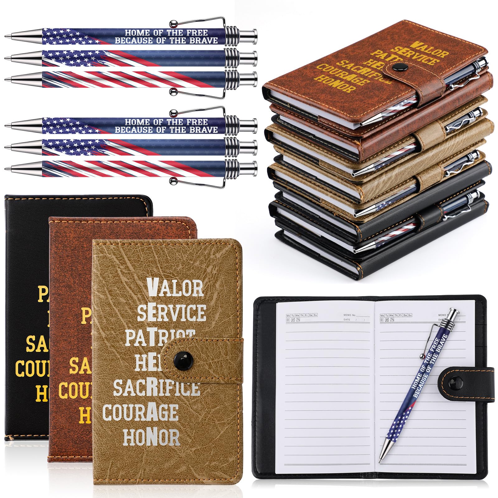 30 Sets Veterans Day Gifts Bulk Pocket Leather Notebooks Ballpoint Pens