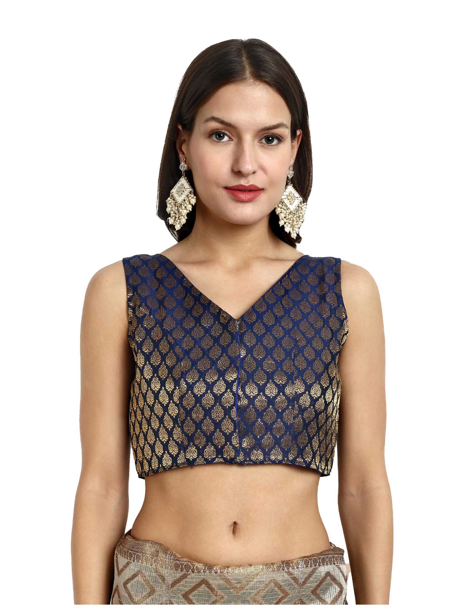 Vardha Women's Readymade Brocade Saree Blouse with Simple Look and Sleeveless Style | Blouse for Women