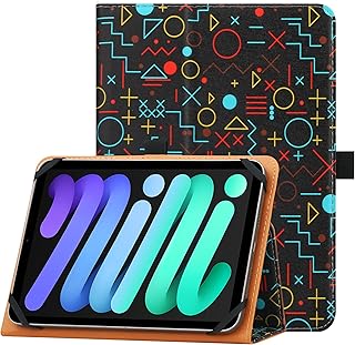 HGWALP Universal Case for 7 inch 8 inch Tablet,Stand Folio Universal Tablet Case Protective Cover for 7" 8" Touchscreen Tablet, with Adjustable Fixing Silicon Band and Stand-Geometric Patterns