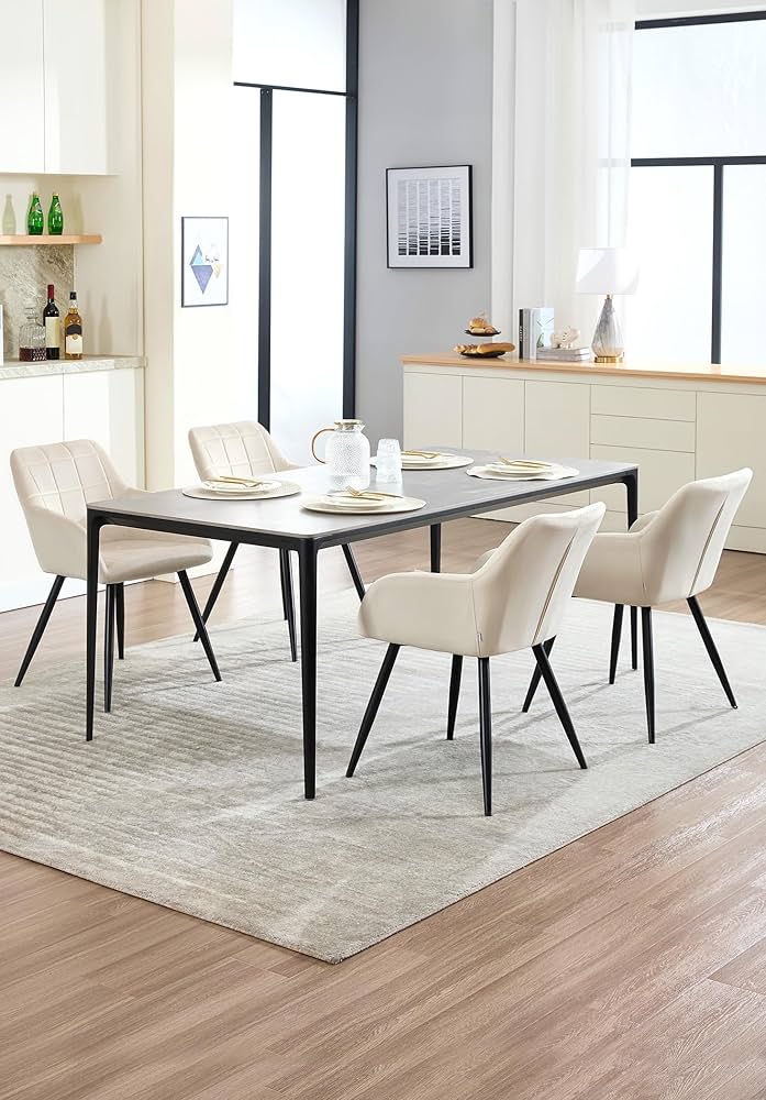 Sedia Da Pranzo WOLTU Imbottita - Velluto Crema Con Braccioli E Gambe Metallo - Foto 9