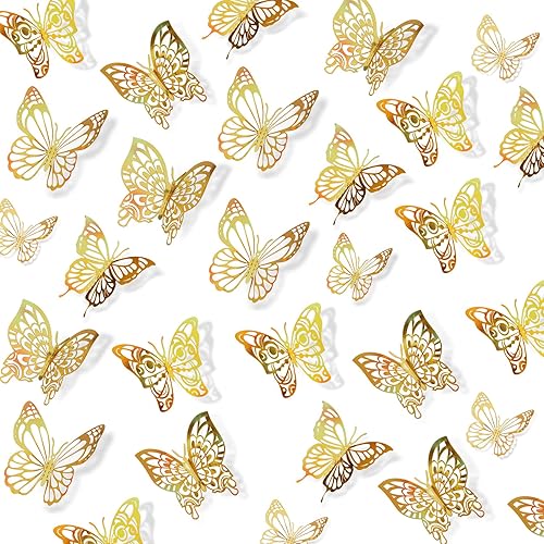 72 calcomanías 3D de mariposa para decoración de pared, decoración de fiesta de mariposa dorada láser, calcomanías de pared de mariposa, para