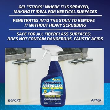 STAR BRITE Ultimate Fiberglass Stain Remover - Easy-to-Use Marine Grade Solution to Eliminate Tough Rust, Leaf & Waterline Stains for Boats and More - Maximum Cleaning Power Gel Spray