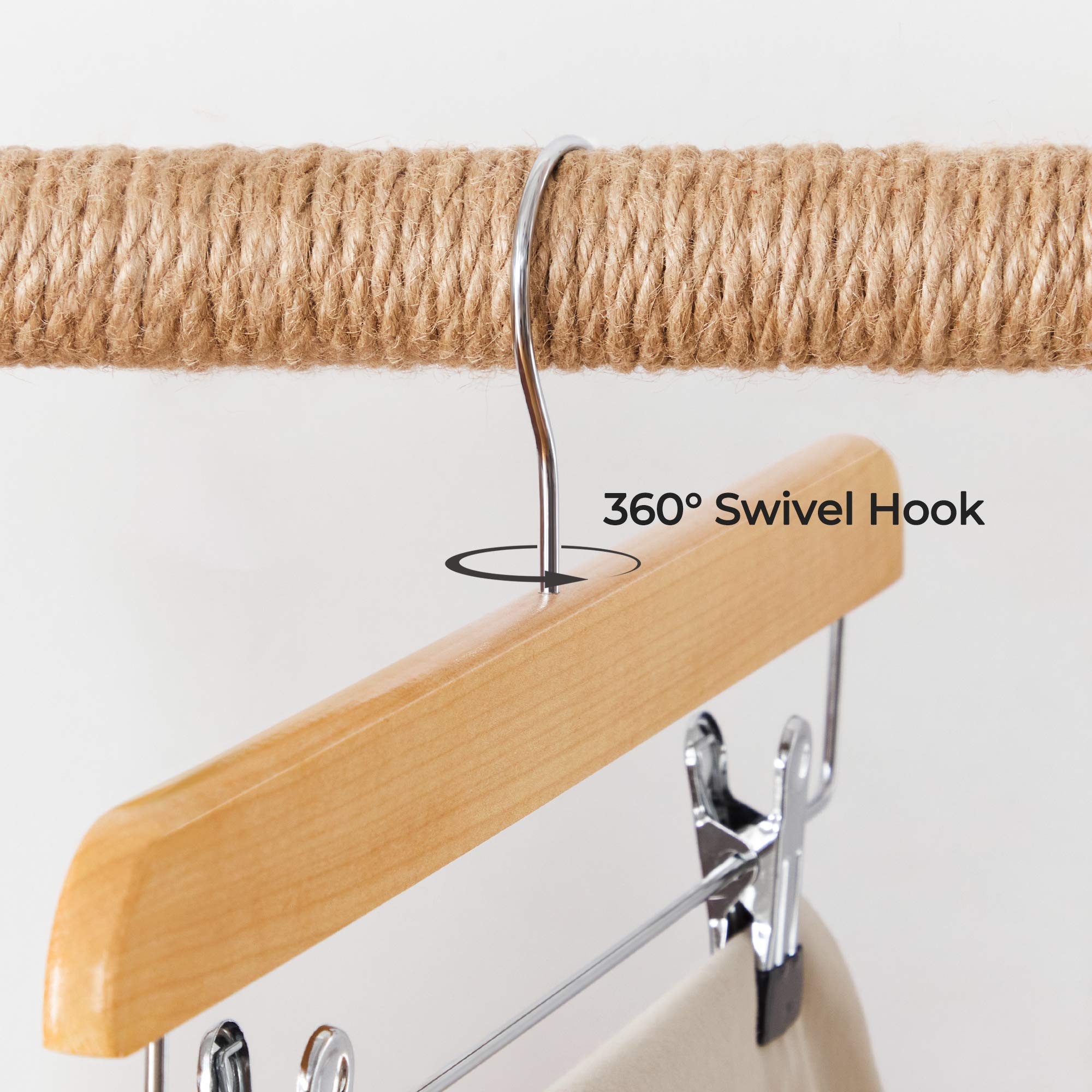 SONGMICS Hosenbügel aus Holz, 8 Stück, Hosenbügel mit verstellbaren rostfreien Metall-Clips, 360° drehbarer Haken, Rockbügel für Hosen, Röcke, natürliche Maserung UCRW008-8 | Kleiderbügel für Hosen, Jeans und Röcke, mit verstellbaren rostfreien Metall-Cli