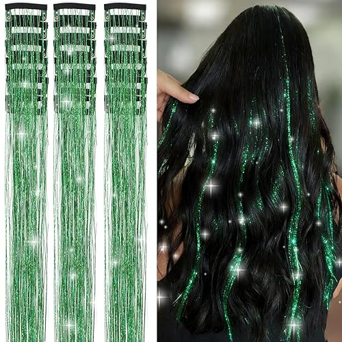 Miniatura 23 de Clip de oropel para el cabello, kit de 18 piezas de oropel para niñas, extensiones de cabello de oropel con purpurina, clip de oropel de cabello