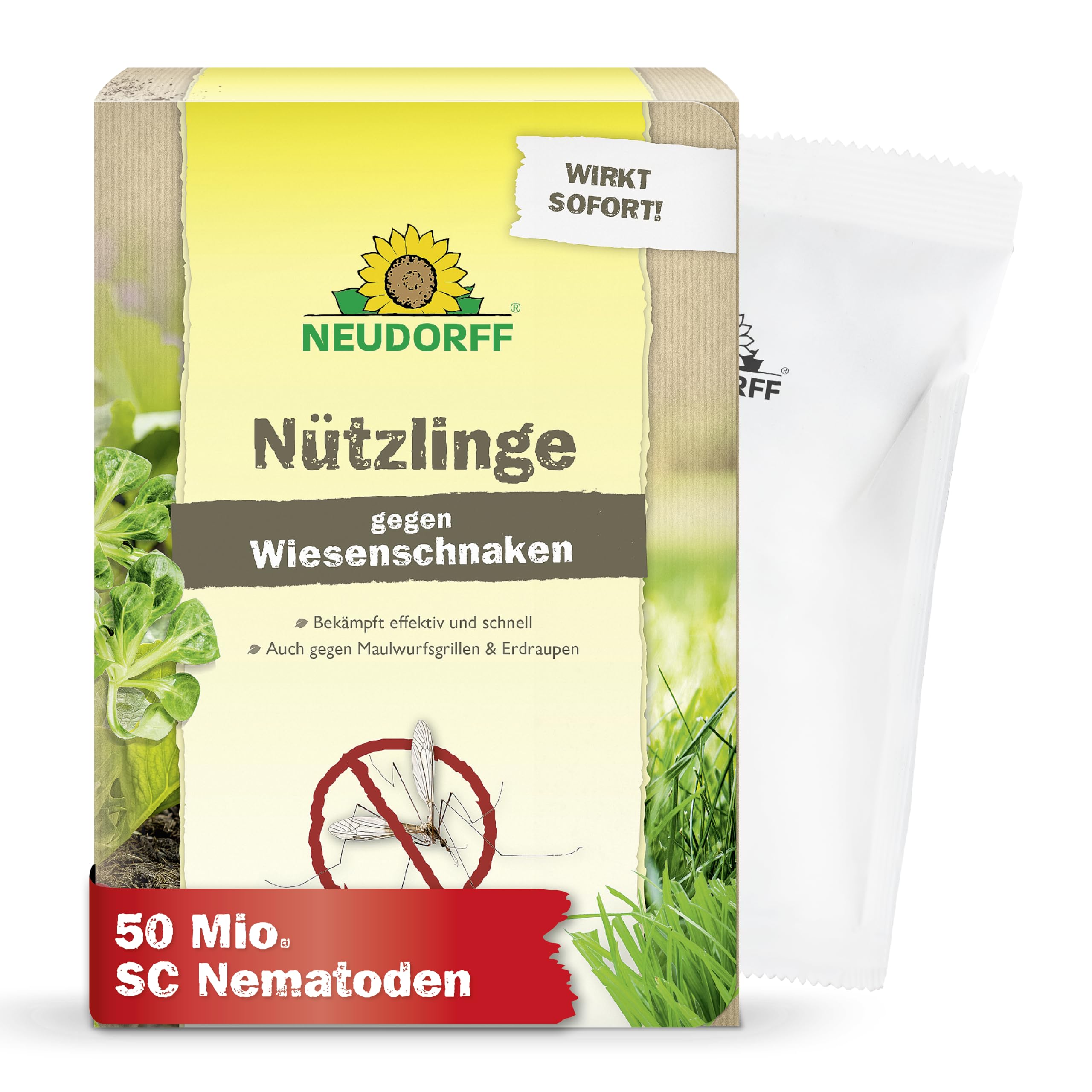 Neudorff Nützlinge gegen Wiesenschnaken – 50 Mio. SC-Nematoden zur natürlichen und schnellen Bekämpfung von Wiesenschnaken, Maulwurfsgrillen und Erdraupen – für 100 m²