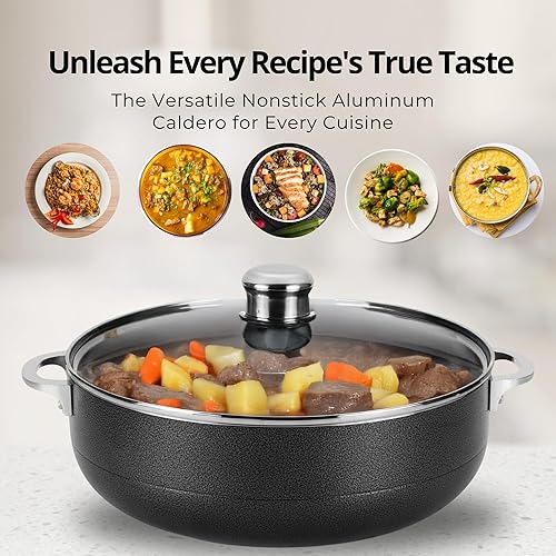 Miniatura 6 de Alpine Cuisine Horno holandés antiadherente de 11 cuartos de galón con tapa de vidrio  Caldero de aluminio multiusos para estofar - Hervir - Guisado