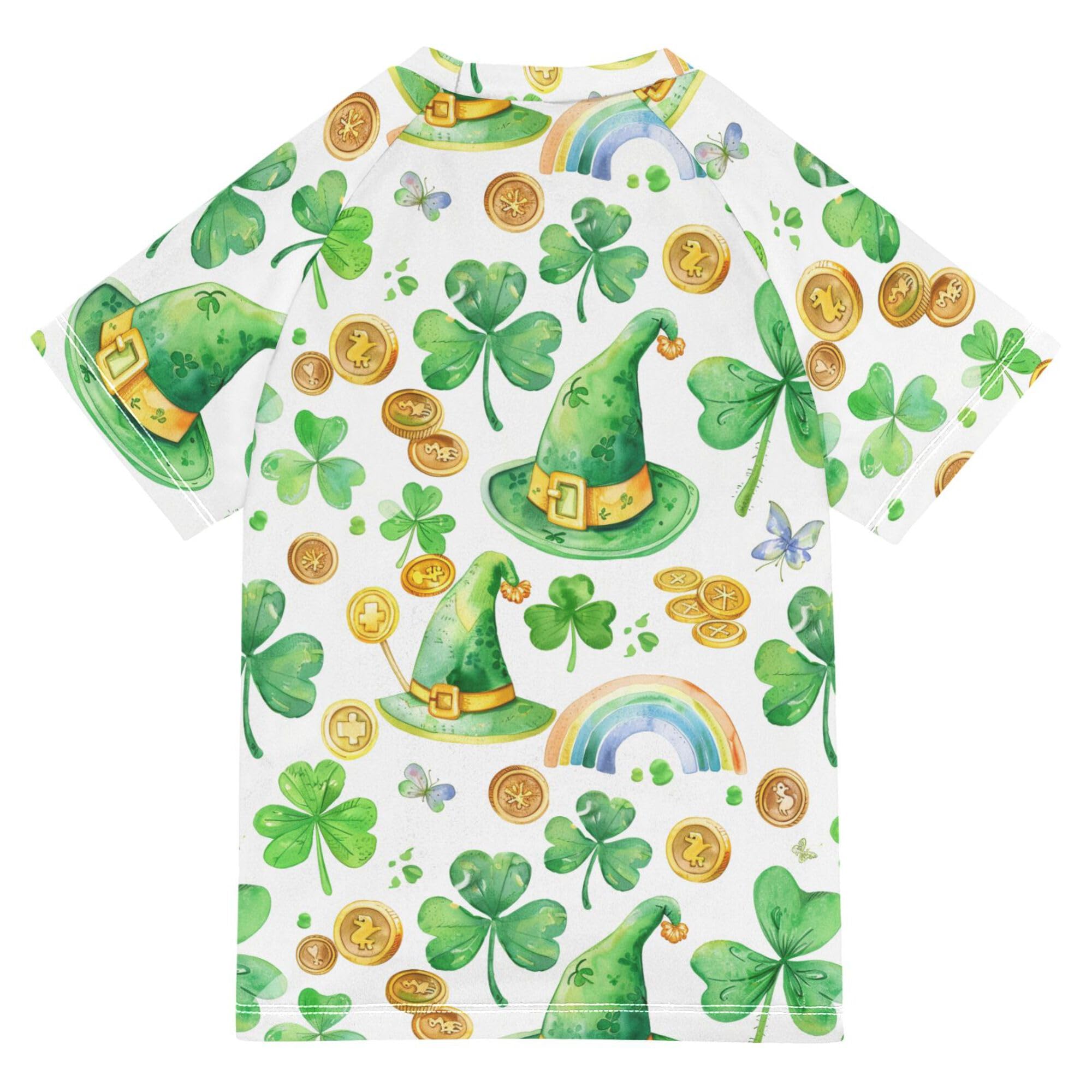 St.Patrick Coins Hats Green Shamrocks Kids Bathing Suits Girls UV Protection Swimwear Beach Tops 3T