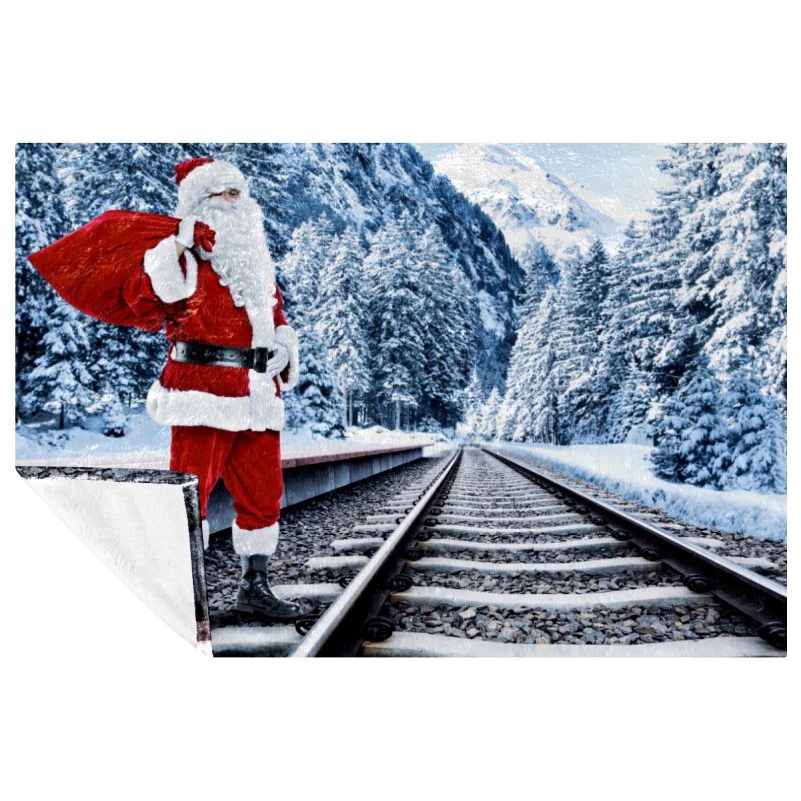 Plaid Père Noël sur forêt enneigée chaude pour pique-nique et camping
