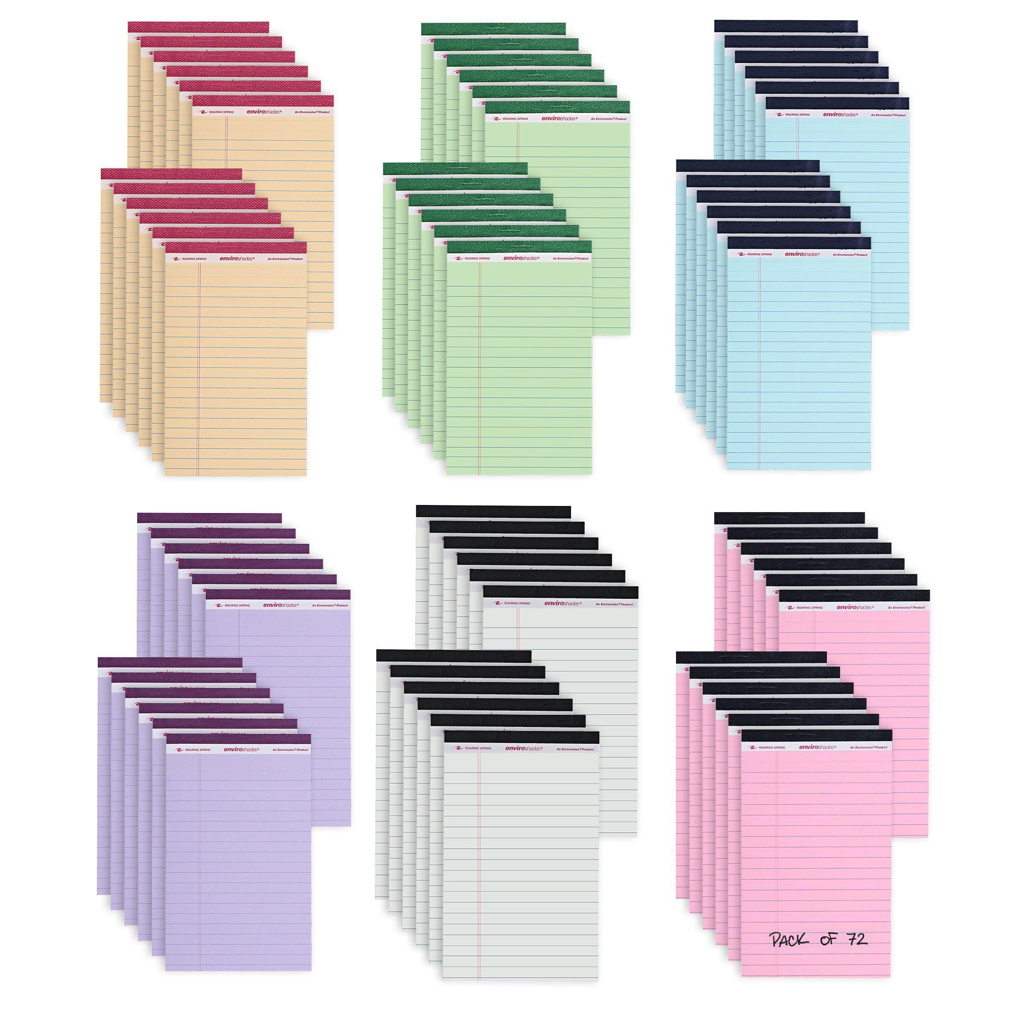Roaring Spring Enviroshades Assorted Colored Small Legal Pads 72 Pack Legal Ruled Recycled Mini Writing Note Pads 5