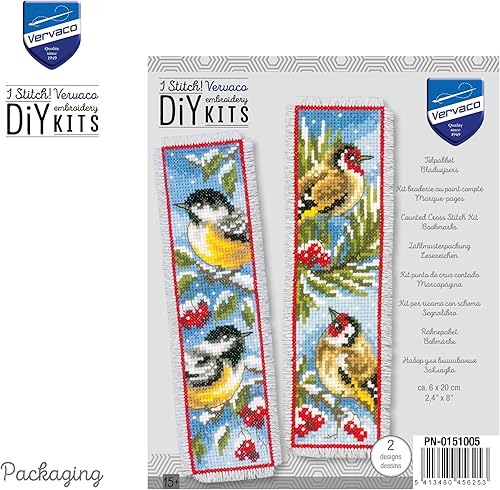 Miniatura 3 de Vervaco Kit de marcapáginas de punto de cruz con diseño de pájaros en invierno (juego de 2) de 2.4 x 8 pulgadas