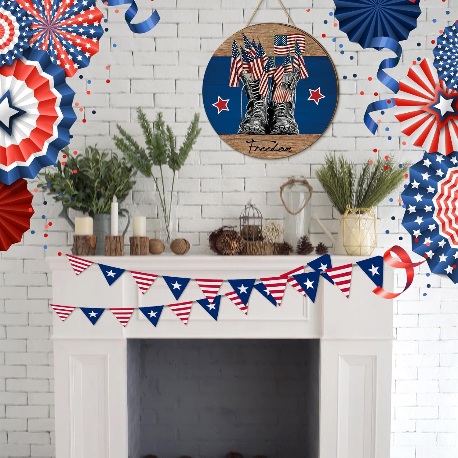 4th of July Hanging Door Sign 250th Anniversary Wooden Independence Day Decorations Patriotic Door Hanger American Rustic Wooden Plaque for Wall Front Porch Outdoor Farmhouse(Boot Style) - Image 4