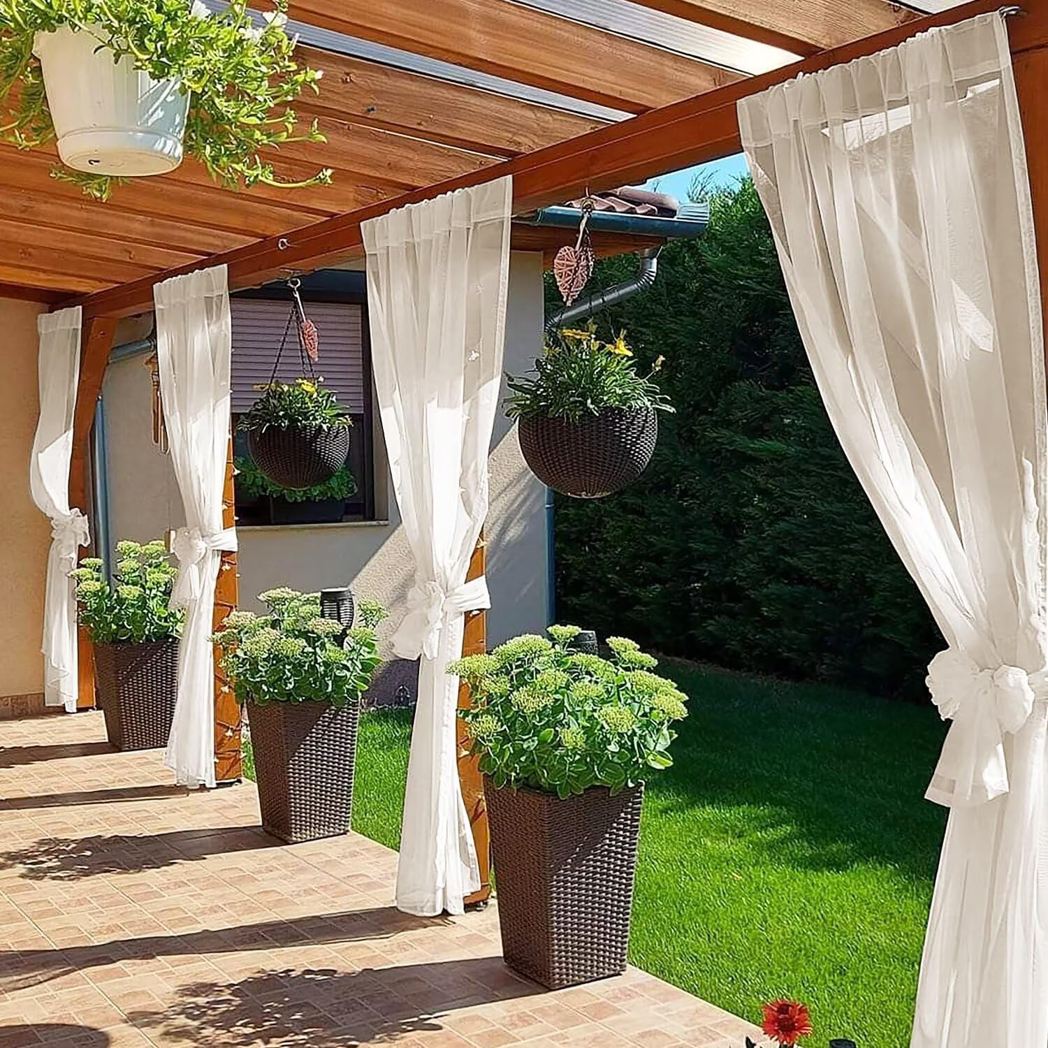 SpaceDresser Voilages imperméables pour terrasse – 2 Panneaux de voilages d'intérieur avec Passe-Tringle pour Salon, 254 x 243 cm (l x L), Ivoire