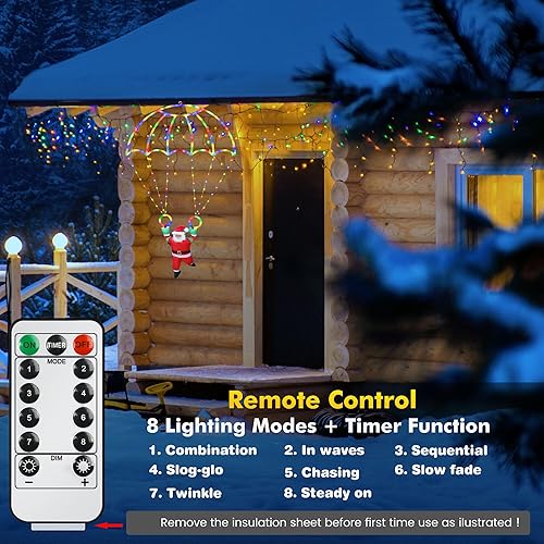 Miniatura 2 de Luces de decoración de Navidad para exteriores, luz LED de paracaídas de Navidad de 2.8 pies con Papá Noel, 8 modos y temporizador, funciona con