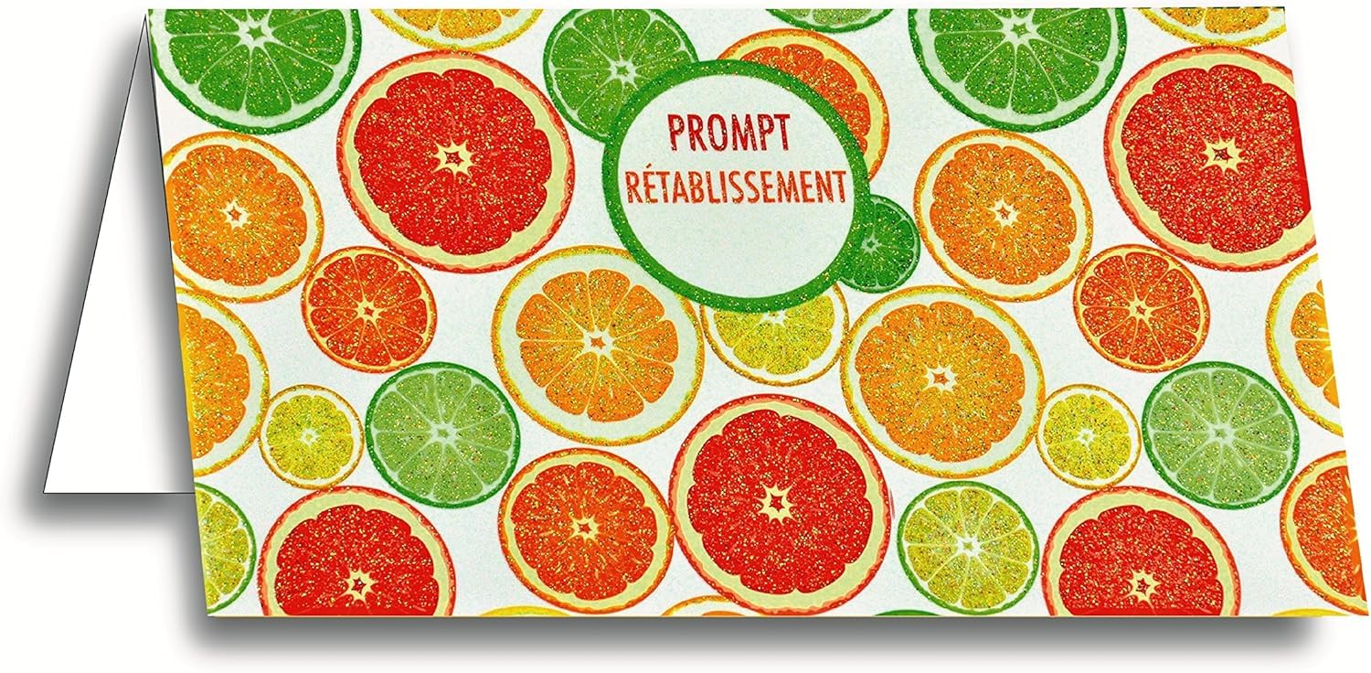 Afie 69-4224 Recovery Card Glitter Citrus Fruit Orange Lemon Vitamin Burst Energy Recovery Healing Friends Family Support Warm Shiny Glitter