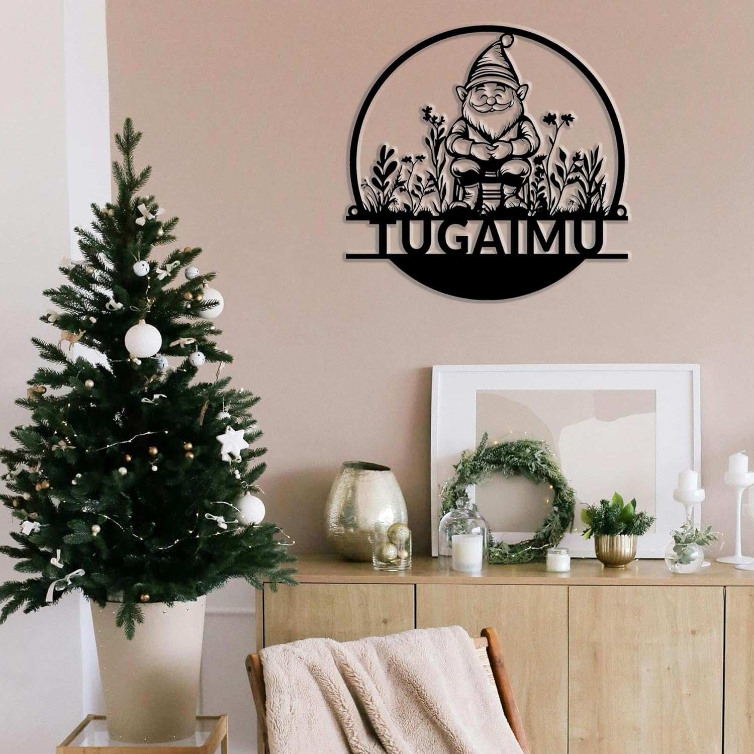 TUGAIMU Personalized Gnome Metal Wall Sign,Metal Christmas Signs,Custom Name Gnomes Decorations Rustic Iron Home Decor for Indoor/Garden Housewarming Gift Multiple Sizes Colors