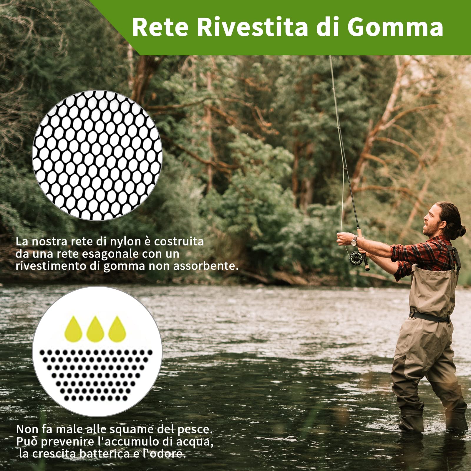 KOMCLUB Retino da Pesca Pieghevole Guadino Gommato Guadino Pesca Telescopico Triangolo Rete Pesca con Manico Antiscivolo in Gomma