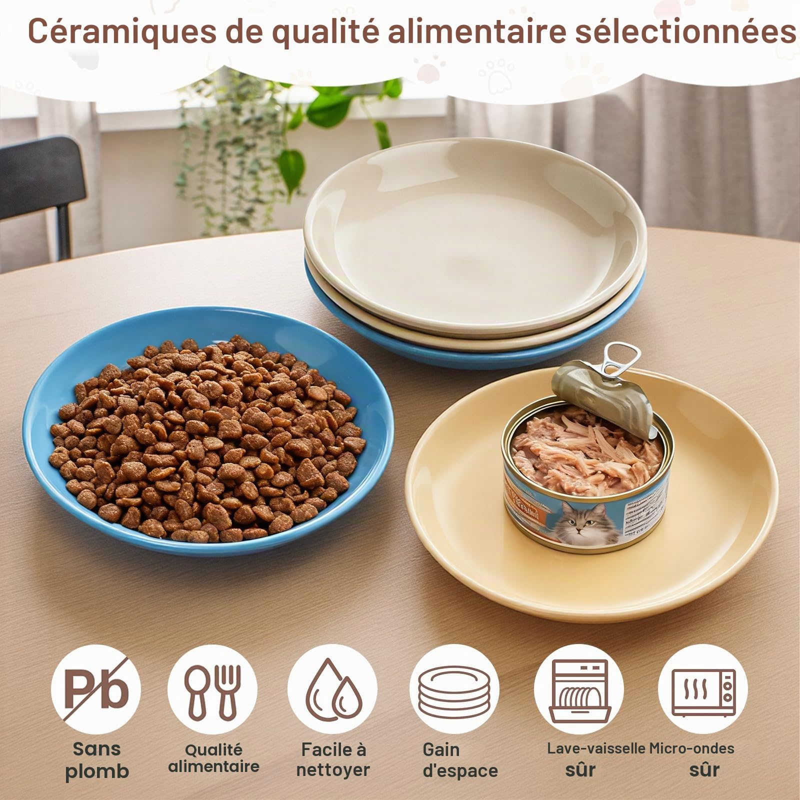 6 Pièces Gamelle Chat, Gamelle Céramique Plat, Bols Chat pour Nourriture et Eau pour Chatons
