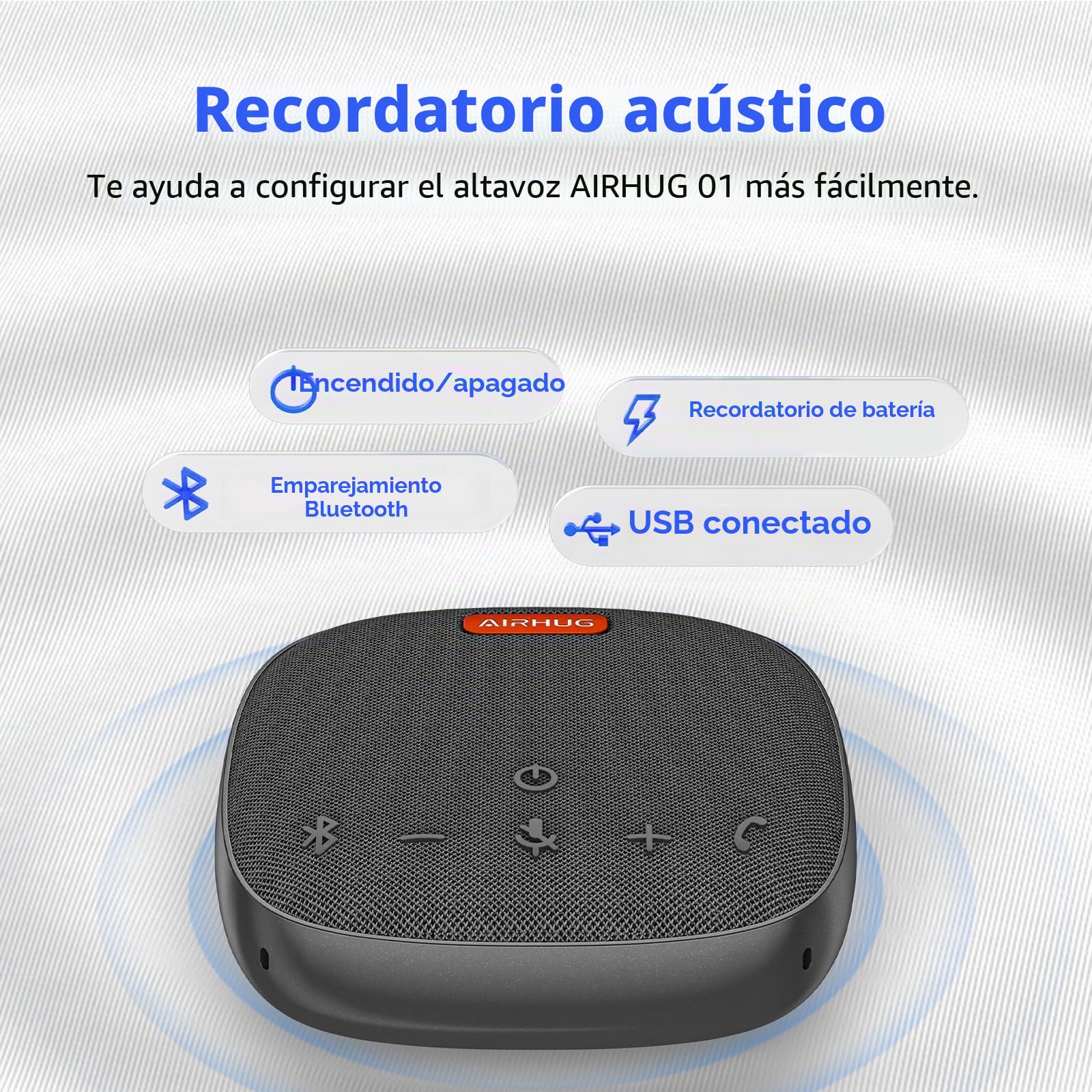 AIRHUG - Altavoz y micrófono de Conferencia, Altavoz Bluetooth con Recogida de Voz de 360°, reducción Avanzada de Ruido, USB-C Plug & Play, Compatible con Zoom y MS Team